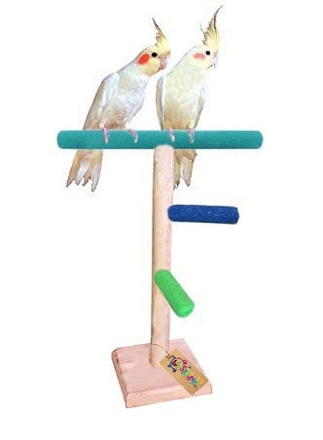 Western Era 13" / 33 cm Natural Wood Training Cum Exercise 2 Stairs Playful Perch Bird Full Sand Stand / Bird Toy(1Pcs) - Image 1